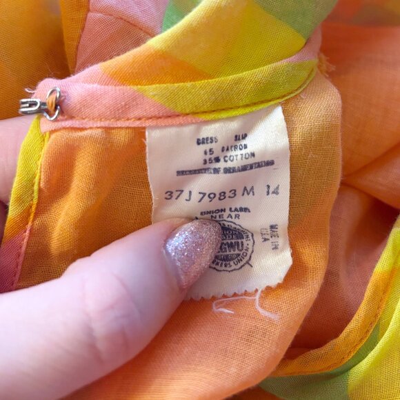 Vintage orange & pink psychedelic trapeze swing dress - fits like a small - Picture 4 of 7